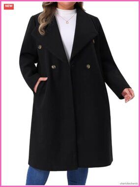 Plus Size Peacoat Overcoat Women Classic Notch Big Lapel Double Breasted